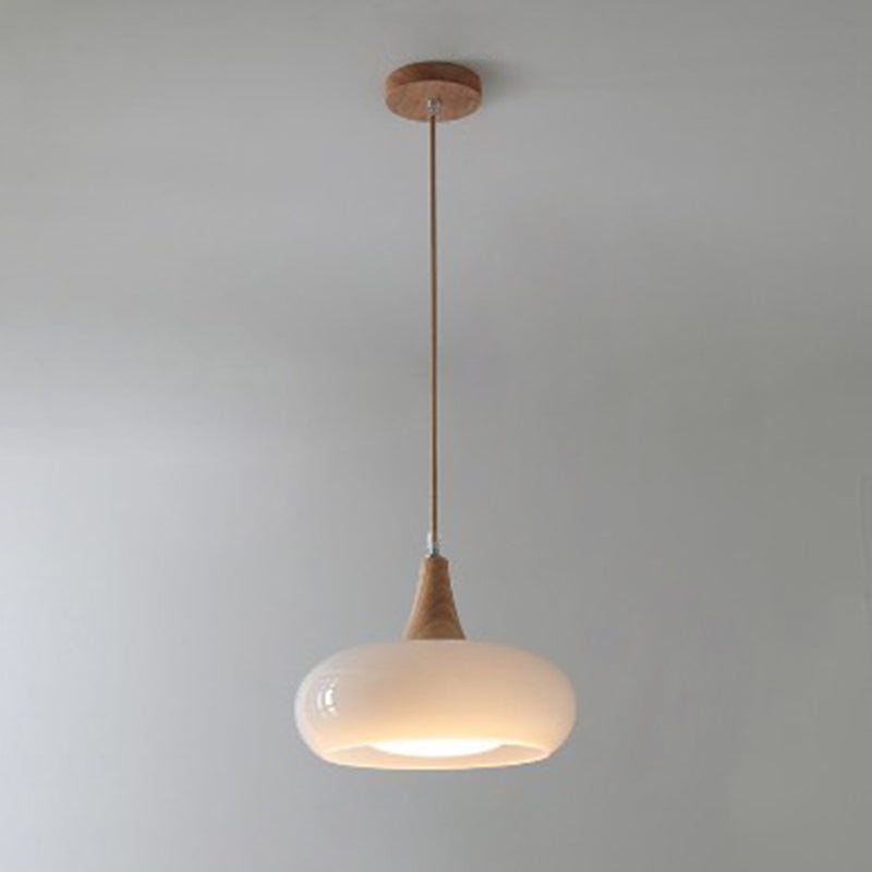 Contemporary Nordic Cream Persimmon Wood Glass Pendant Light for Dining Room