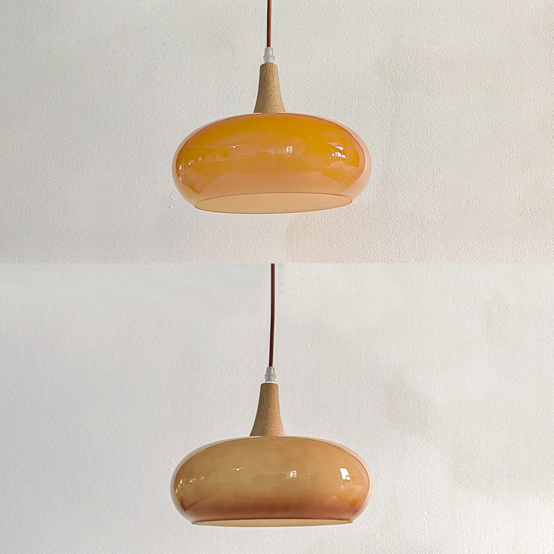 Contemporary Nordic Cream Persimmon Wood Glass Pendant Light for Dining Room