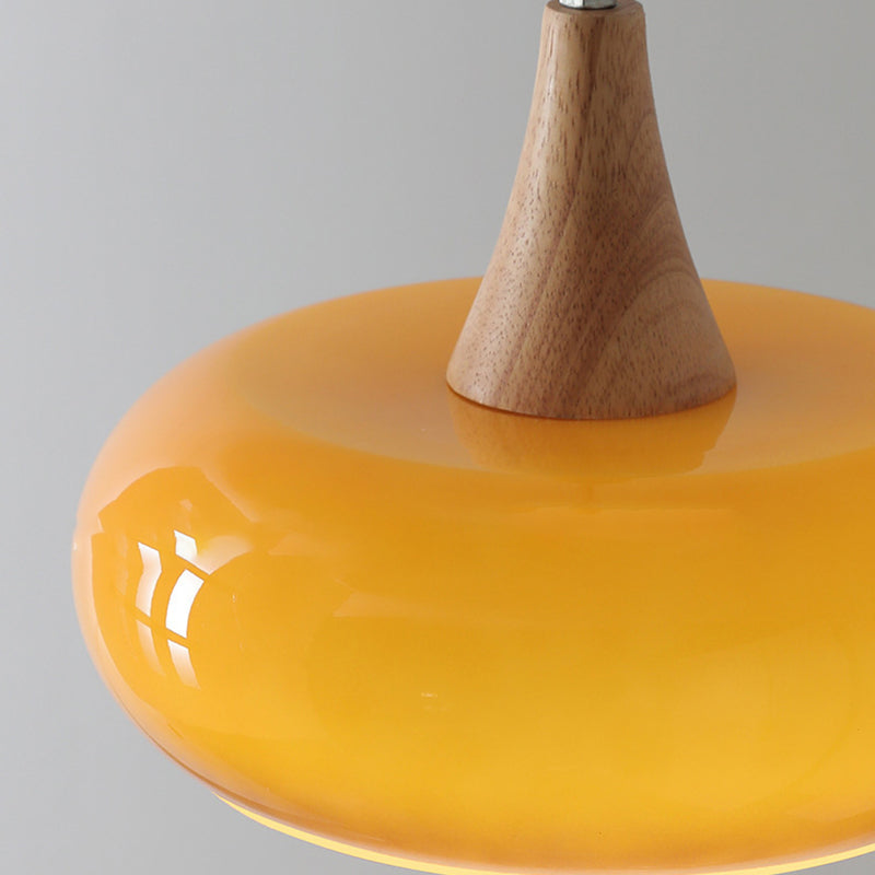 Contemporary Nordic Cream Persimmon Wood Glass Pendant Light for Dining Room