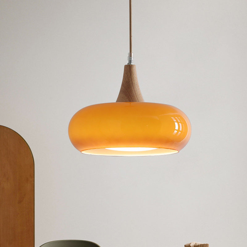Contemporary Nordic Cream Persimmon Wood Glass Pendant Light for Dining Room