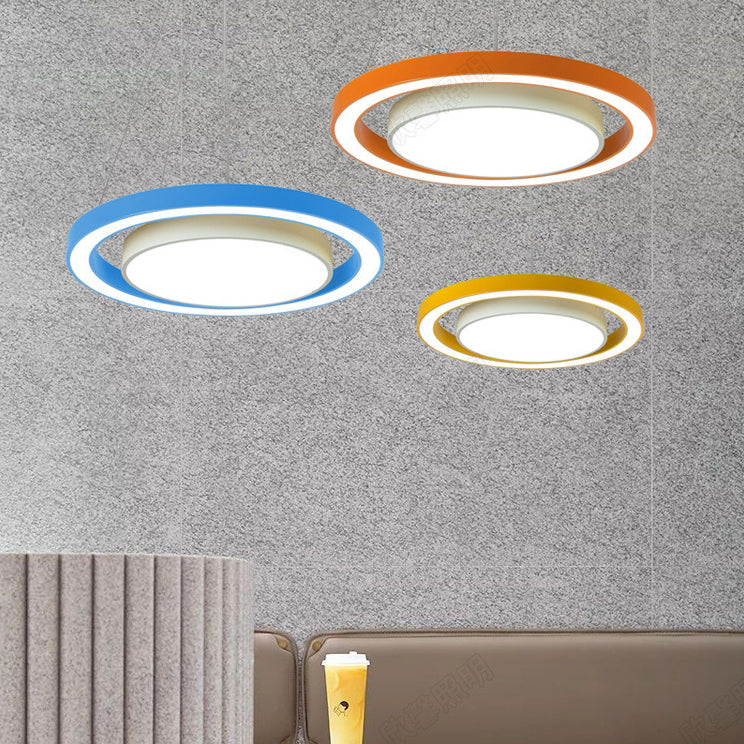 Modern Minimalist Round LED Chandelier - Iron, Aluminum & Acrylic for Bedside
