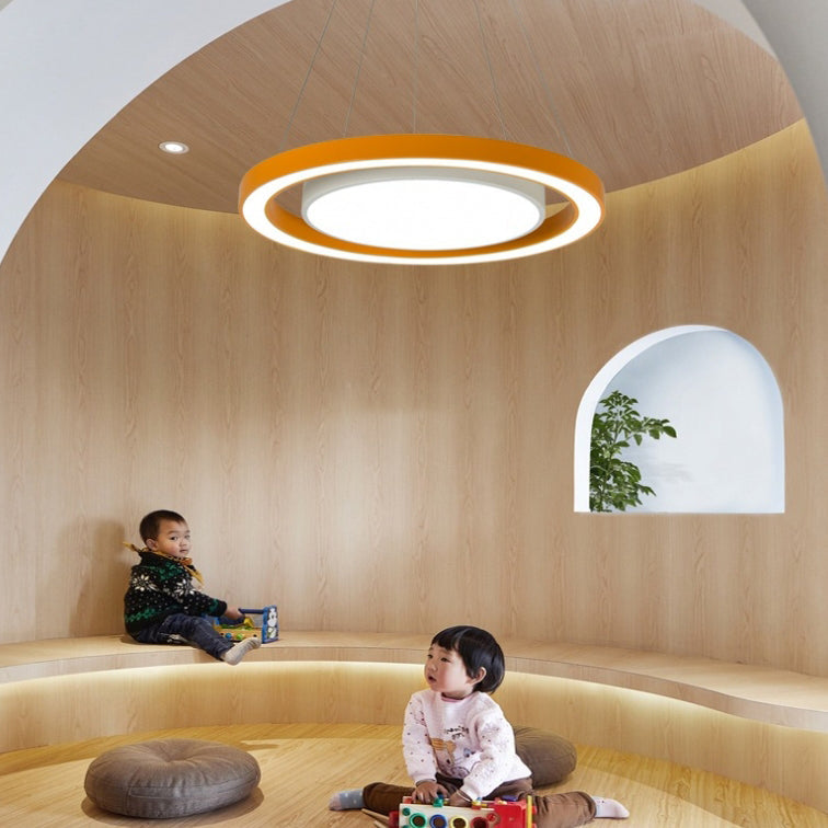 Modern Minimalist Round LED Chandelier - Iron, Aluminum & Acrylic for Bedside