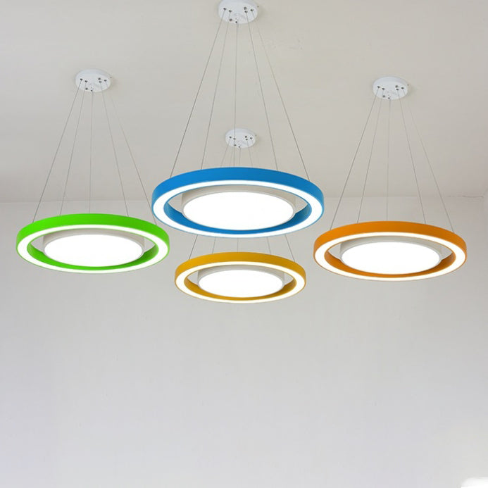 Modern Minimalist Round LED Chandelier - Iron, Aluminum & Acrylic for Bedside