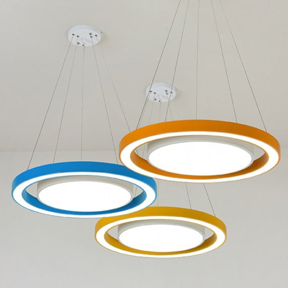 Modern Minimalist Round LED Chandelier - Iron, Aluminum & Acrylic for Bedside