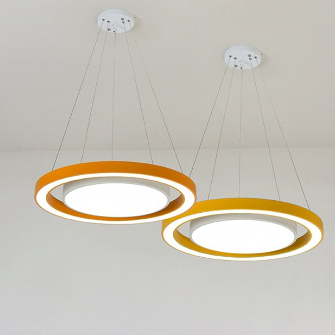 Modern Minimalist Round LED Chandelier - Iron, Aluminum & Acrylic for Bedside