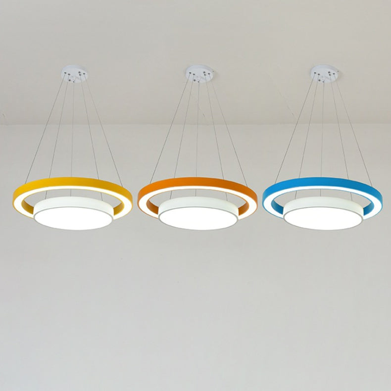 Modern Minimalist Round LED Chandelier - Iron, Aluminum & Acrylic for Bedside