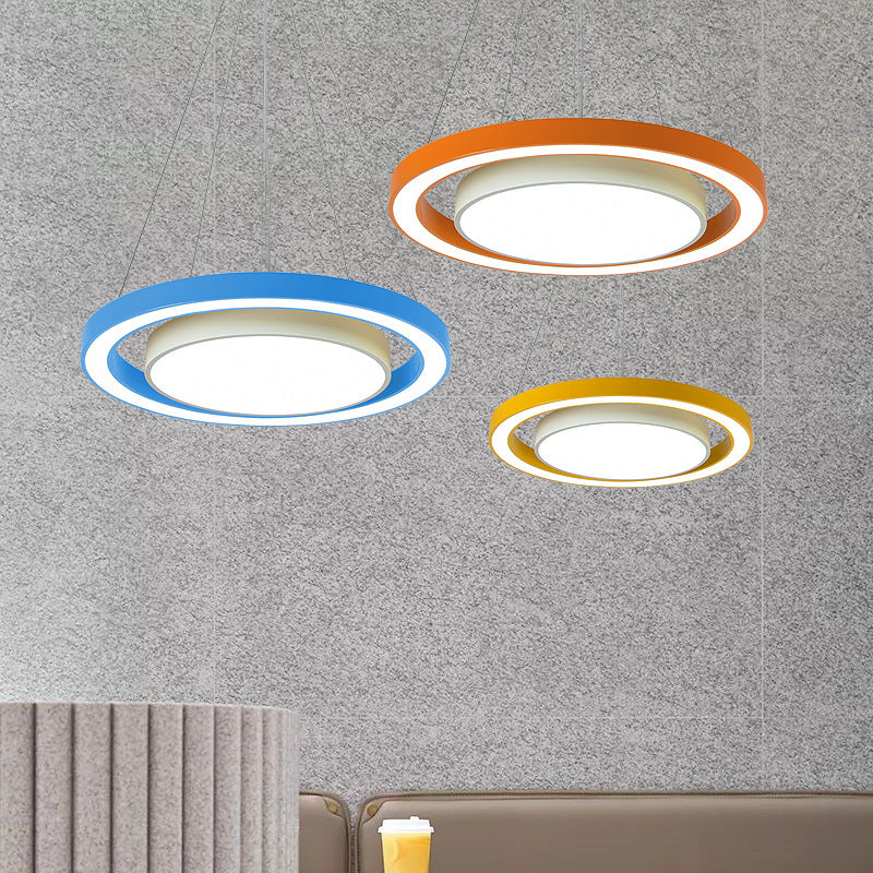Modern Minimalist Round LED Chandelier - Iron, Aluminum & Acrylic for Bedside