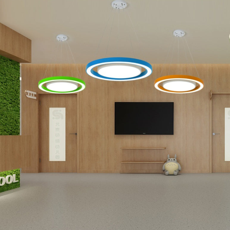 Modern Minimalist Round LED Chandelier - Iron, Aluminum & Acrylic for Bedside