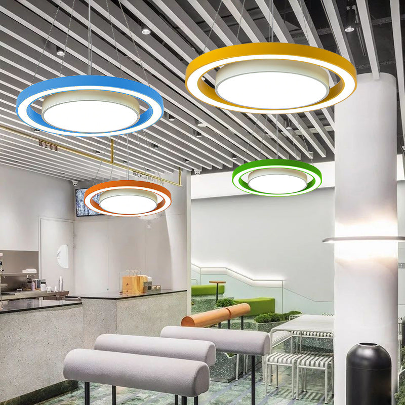 Modern Minimalist Round LED Chandelier - Iron, Aluminum & Acrylic for Bedside