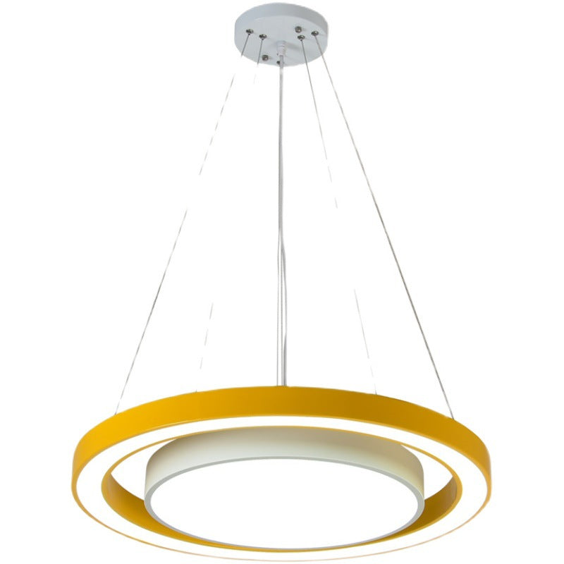 Modern Minimalist Round LED Chandelier - Iron, Aluminum & Acrylic for Bedside
