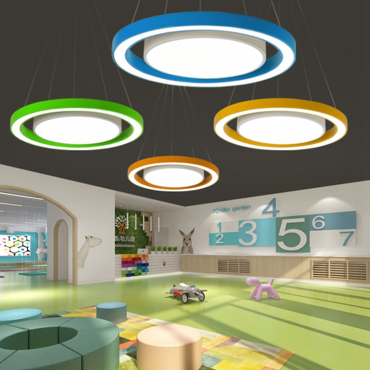 Modern Minimalist Round LED Chandelier - Iron, Aluminum & Acrylic for Bedside