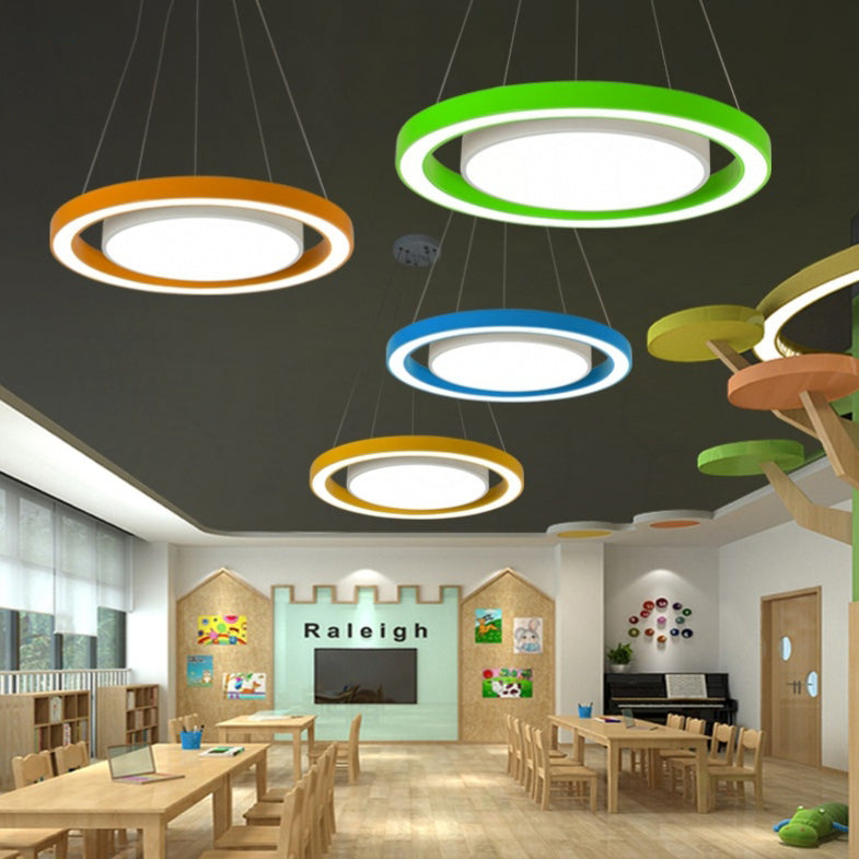 Modern Minimalist Round LED Chandelier - Iron, Aluminum & Acrylic for Bedside
