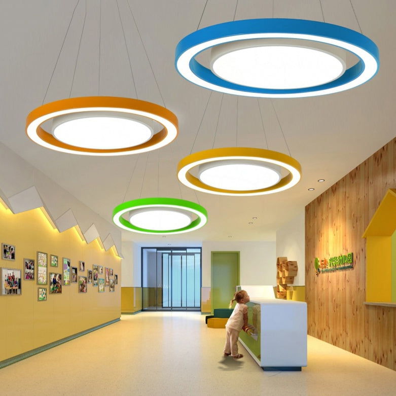 Modern Minimalist Round LED Chandelier - Iron, Aluminum & Acrylic for Bedside