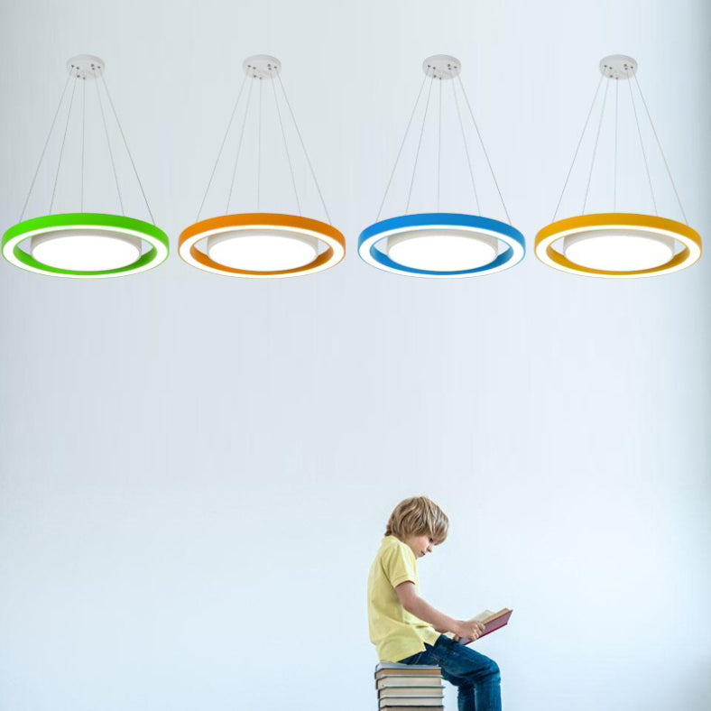 Modern Minimalist Round LED Chandelier - Iron, Aluminum & Acrylic for Bedside