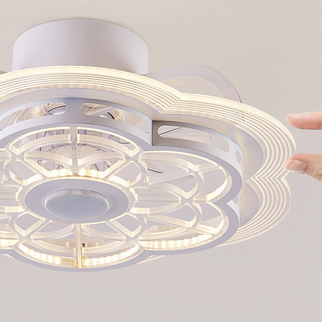 Contemporary Nordic Bluetooth Speaker LED Ceiling Fan Light - Copper Round Flower Design for Bedroom
