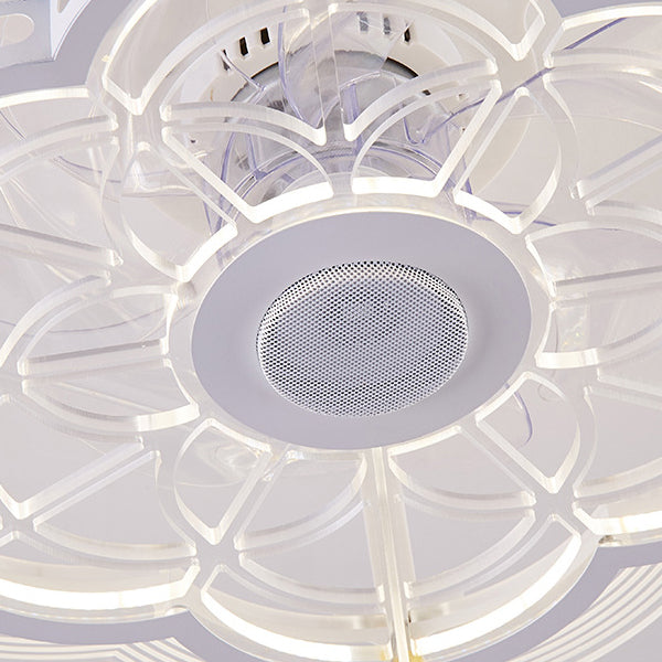 Contemporary Nordic Bluetooth Speaker LED Ceiling Fan Light - Copper Round Flower Design for Bedroom