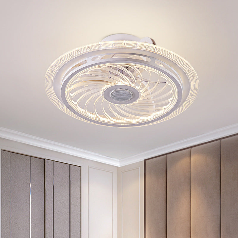 Contemporary Nordic Bluetooth Speaker LED Ceiling Fan Light - Copper Round Flower Design for Bedroom