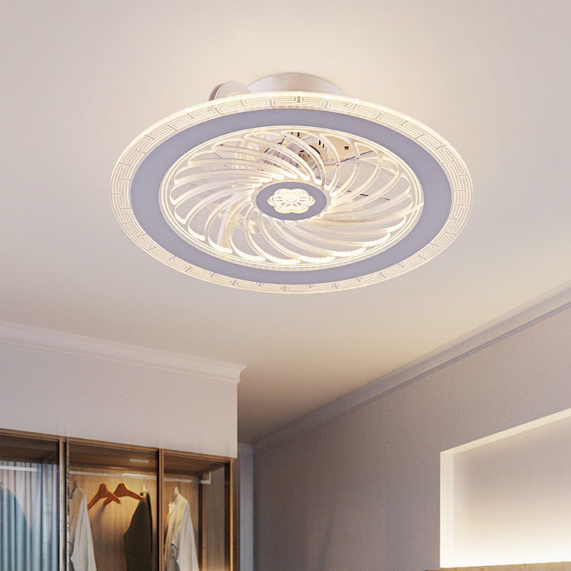 Contemporary Nordic Bluetooth Speaker LED Ceiling Fan Light - Copper Round Flower Design for Bedroom