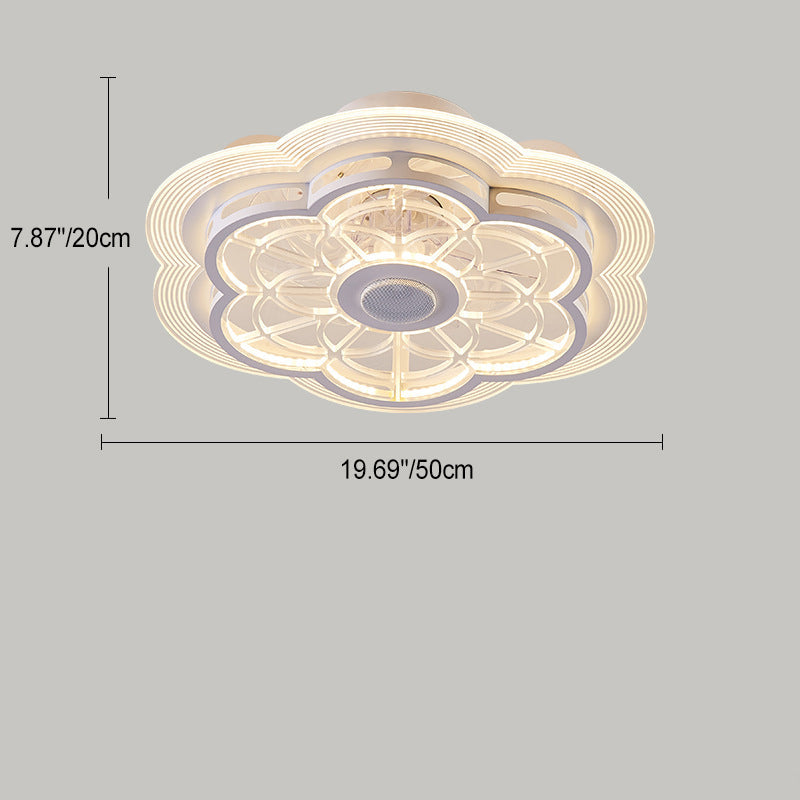 Contemporary Nordic Bluetooth Speaker LED Ceiling Fan Light - Copper Round Flower Design for Bedroom