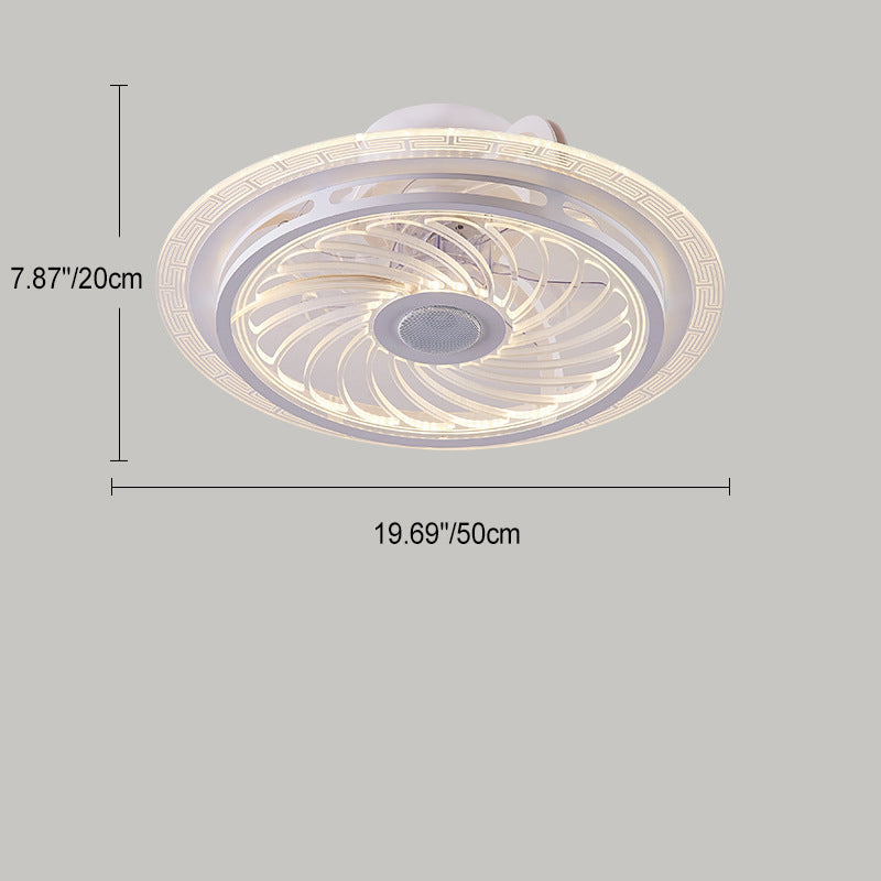 Contemporary Nordic Bluetooth Speaker LED Ceiling Fan Light - Copper Round Flower Design for Bedroom