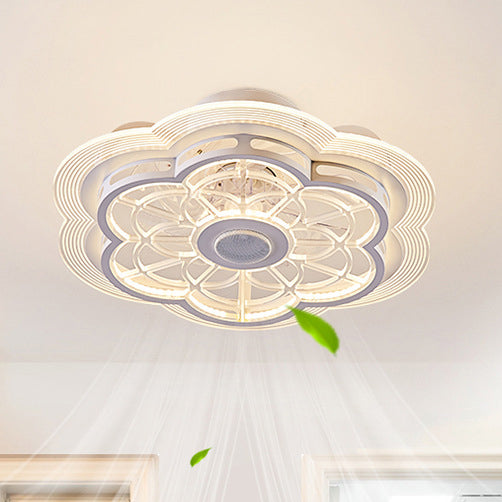 Contemporary Nordic Bluetooth Speaker LED Ceiling Fan Light - Copper Round Flower Design for Bedroom