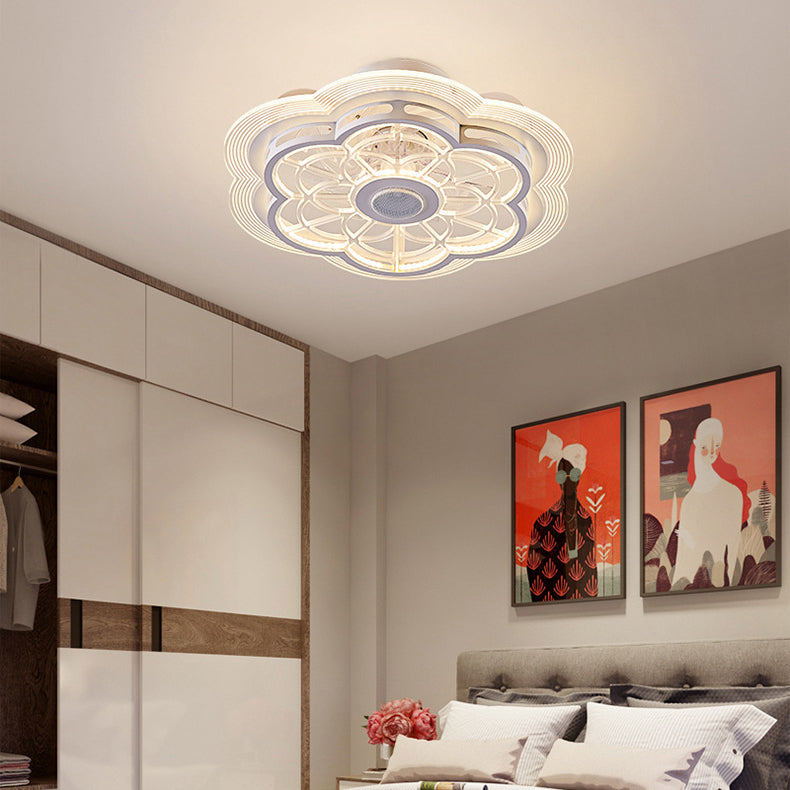 Contemporary Nordic Bluetooth Speaker LED Ceiling Fan Light - Copper Round Flower Design for Bedroom