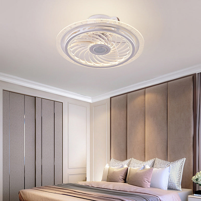Contemporary Nordic Bluetooth Speaker LED Ceiling Fan Light - Copper Round Flower Design for Bedroom