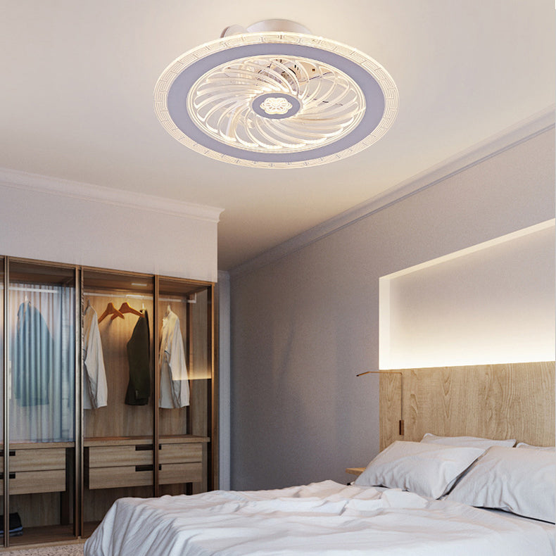 Contemporary Nordic Bluetooth Speaker LED Ceiling Fan Light - Copper Round Flower Design for Bedroom