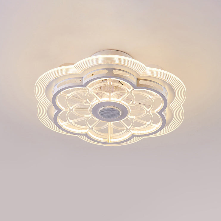 Contemporary Nordic Bluetooth Speaker LED Ceiling Fan Light - Copper Round Flower Design for Bedroom