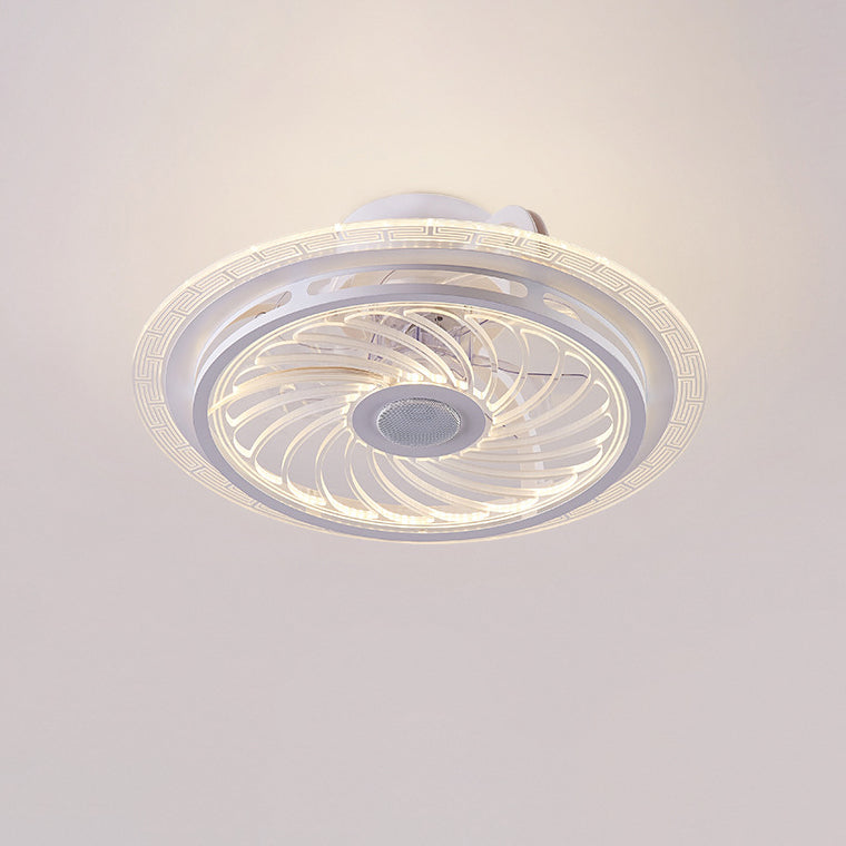 Contemporary Nordic Bluetooth Speaker LED Ceiling Fan Light - Copper Round Flower Design for Bedroom