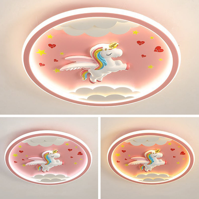 Contemporary Unicorn Airplane LED Flush Mount Ceiling Light for Kids Bedroom