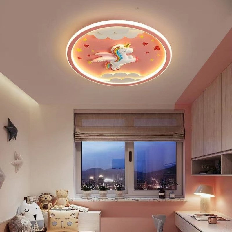Contemporary Creative Kids Cartoon Airplane Unicorn Iron Acrylic Resin LED Flush Mount Ceiling Light Bedroom Decor Playroom Lighting Children’s Room Ceiling Fixture Unique Design Bright Colorful Bedroom Accessories