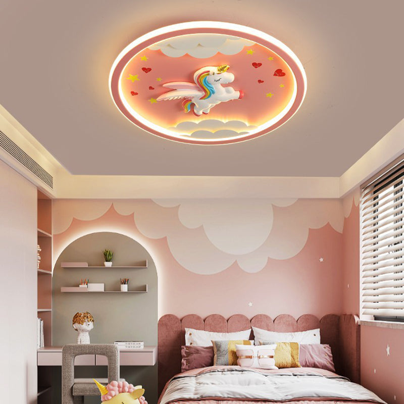 Contemporary Creative Kids Cartoon Airplane Unicorn Iron Acrylic Resin LED Flush Mount Ceiling Light Bedroom Decor Playroom Lighting Children’s Room Ceiling Fixture Unique Design Bright Colorful Bedroom Accessories
