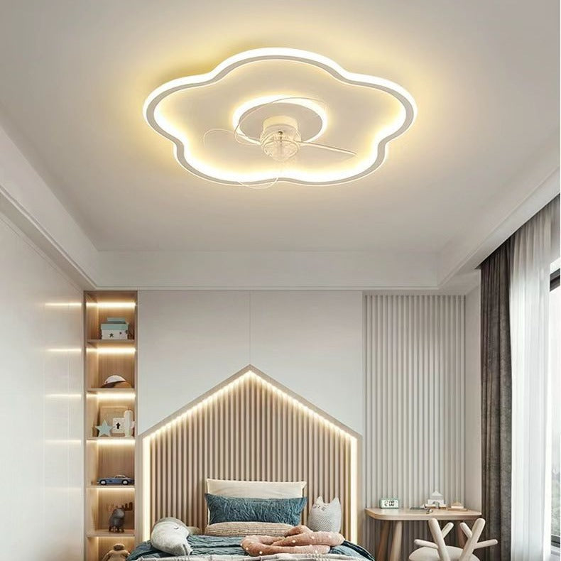 Modern Minimalist Flower Shape LED Flush Mount Ceiling Fan Light for Bedroom