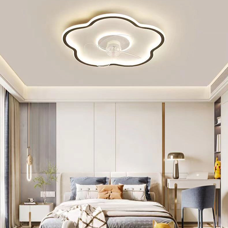 Modern Minimalist Flower Shape LED Flush Mount Ceiling Fan Light for Bedroom