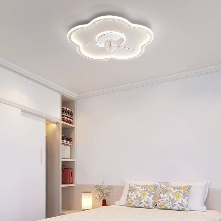 Modern Minimalist Flower Shape LED Flush Mount Ceiling Fan Light for Bedroom