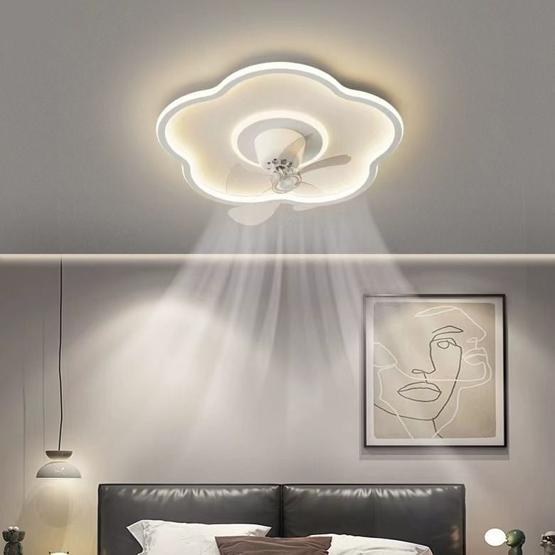 Modern Minimalist Flower Shape LED Flush Mount Ceiling Fan Light for Bedroom