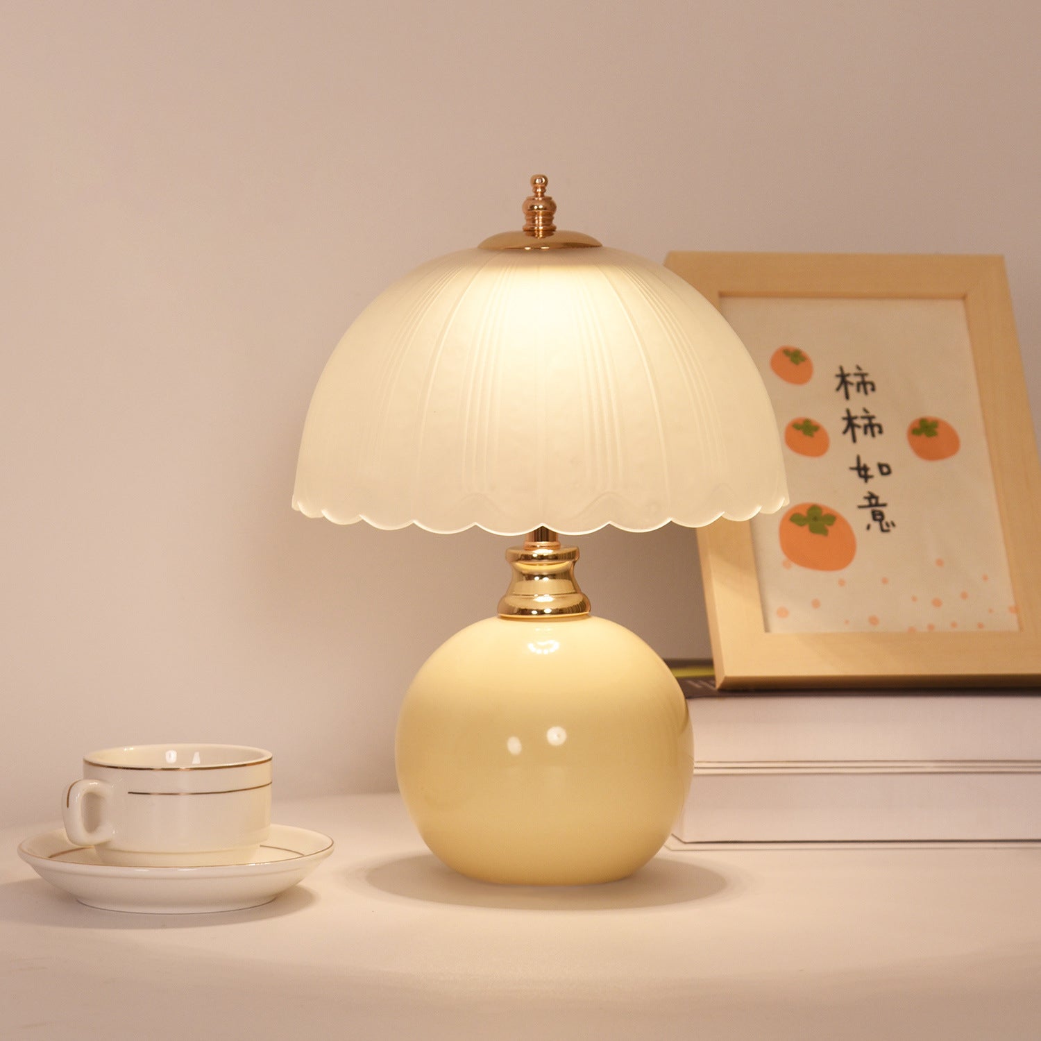 Contemporary Nordic Half Dome Table Lamp - Flower Globe Base, Iron & Ceramic Glass, 1-Light Design for Bedroom Decor