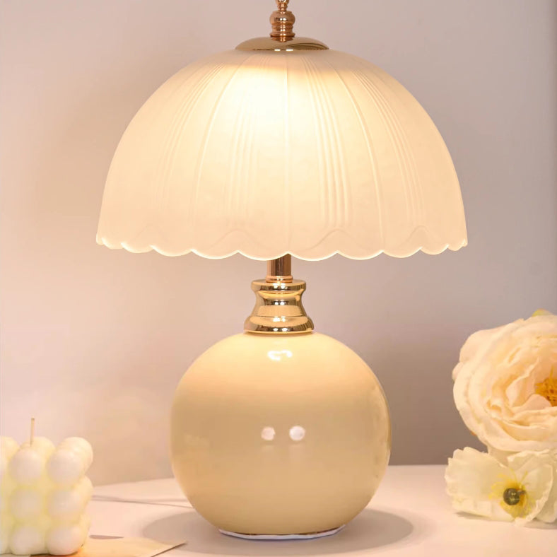 Contemporary Nordic Half Dome Table Lamp - Flower Globe Base, Iron & Ceramic Glass, 1-Light Design for Bedroom Decor