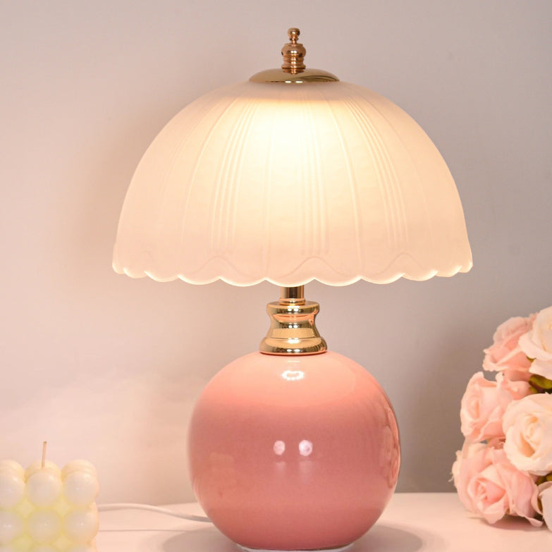 Contemporary Nordic Half Dome Table Lamp - Flower Globe Base, Iron & Ceramic Glass, 1-Light Design for Bedroom Decor