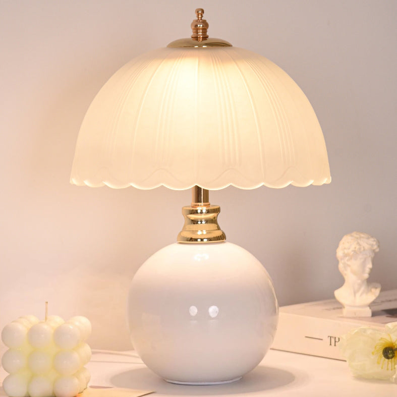 Contemporary Nordic Half Dome Table Lamp - Flower Globe Base, Iron & Ceramic Glass, 1-Light Design for Bedroom Decor