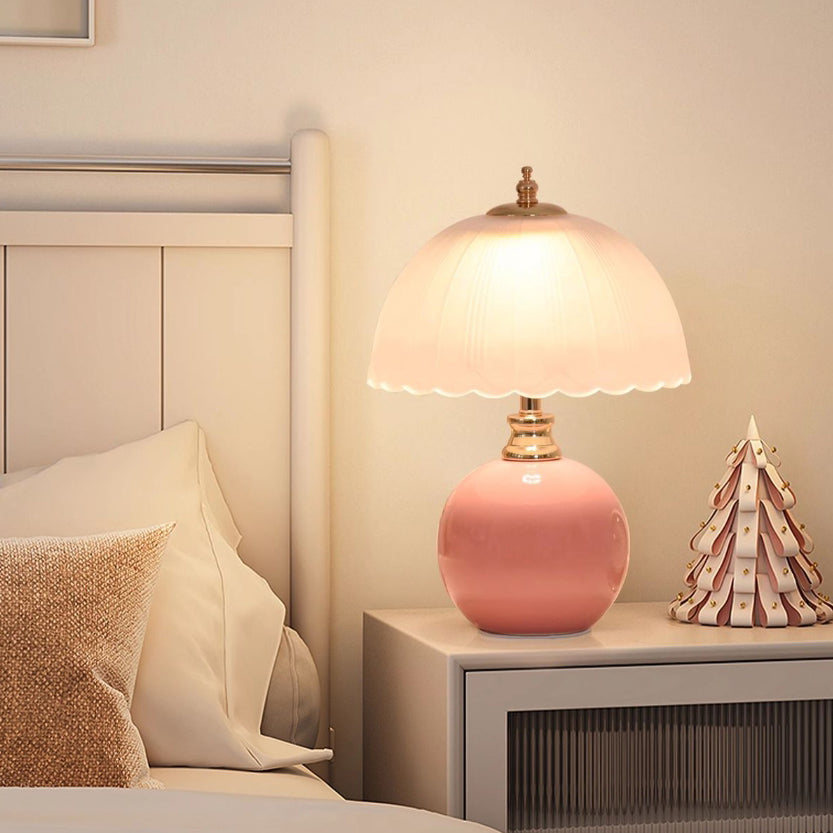 Contemporary Nordic Half Dome Table Lamp - Flower Globe Base, Iron & Ceramic Glass, 1-Light Design for Bedroom Decor
