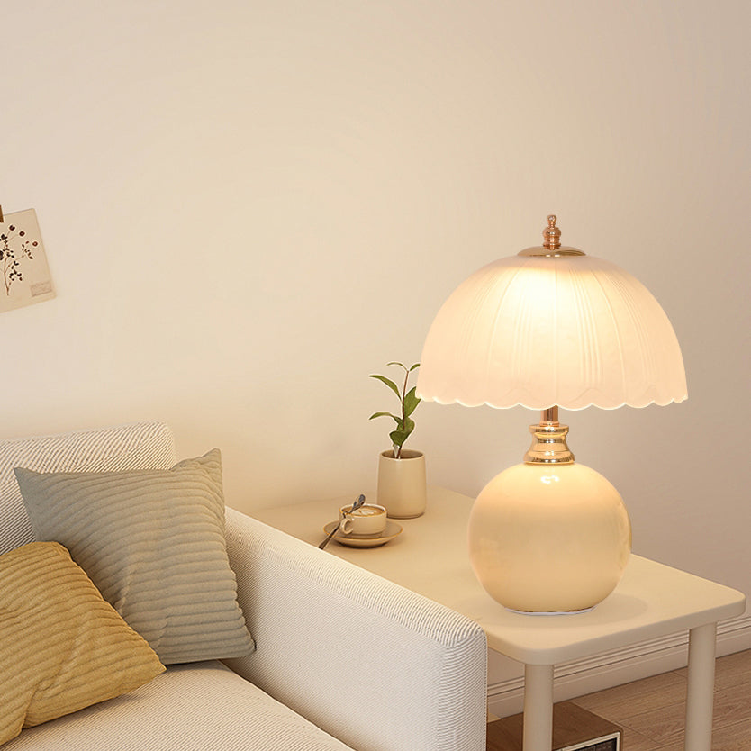 Contemporary Nordic Half Dome Table Lamp - Flower Globe Base, Iron & Ceramic Glass, 1-Light Design for Bedroom Decor