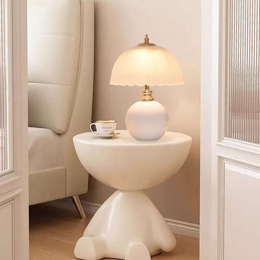 Contemporary Nordic Half Dome Table Lamp - Flower Globe Base, Iron & Ceramic Glass, 1-Light Design for Bedroom Decor