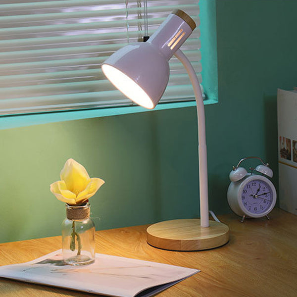 Modern Minimalist Iron Wood Base Foldable Adjustable Arm Table Lamp - 1-Light Design for Bedroom