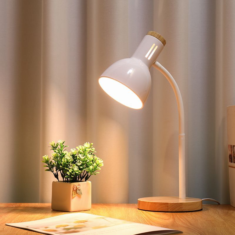 Modern Minimalist Iron Wood Base Foldable Adjustable Arm Table Lamp - 1-Light Design for Bedroom