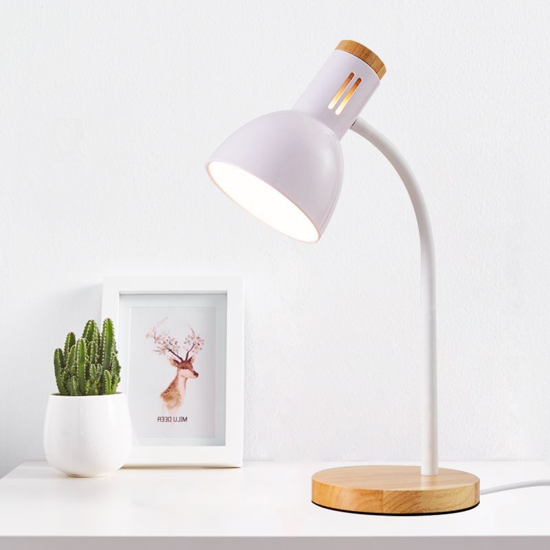 Modern Minimalist Iron Wood Base Foldable Adjustable Arm Table Lamp - 1-Light Design for Bedroom