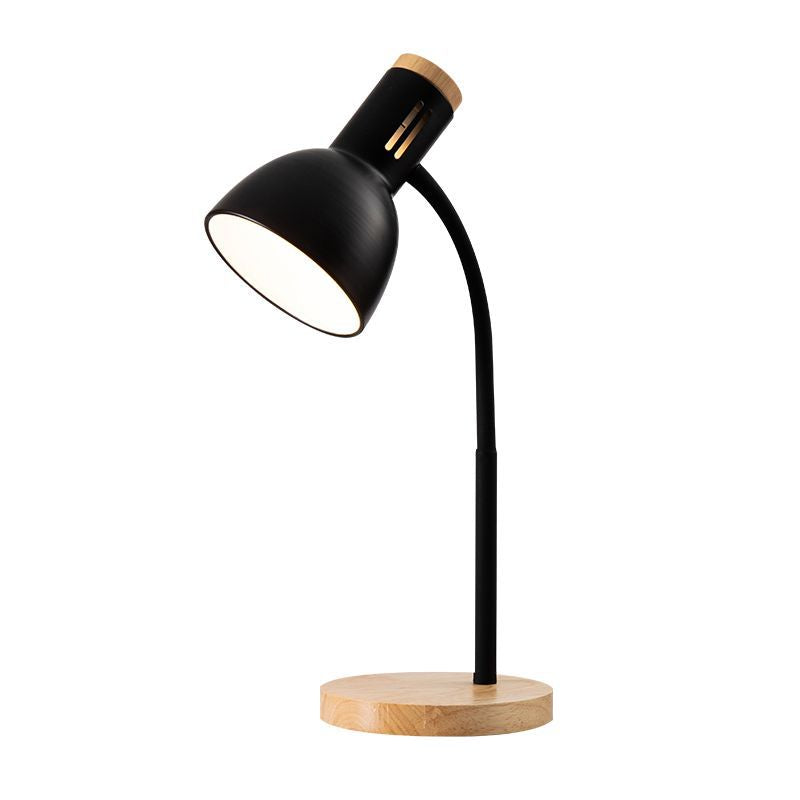 Modern Minimalist Iron Wood Base Foldable Adjustable Arm Table Lamp - 1-Light Design for Bedroom
