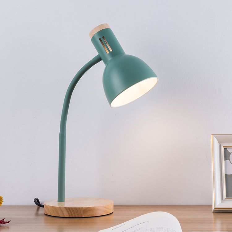 Modern Minimalist Iron Wooden Base Foldable Adjustable Arm 1-Light Table Lamp for Bedroom Reading Office Nightstand, Stylish Industrial Desk Lighting, Contemporary Home Decor, Space-Saving Design, Versatile Adjustable Lamp