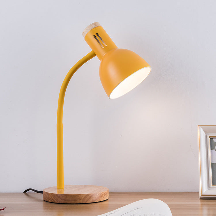 Modern Minimalist Iron Wooden Base Foldable Adjustable Arm 1-Light Table Lamp for Bedroom Reading Office Nightstand, Stylish Industrial Desk Lighting, Contemporary Home Decor, Space-Saving Design, Versatile Adjustable Lamp